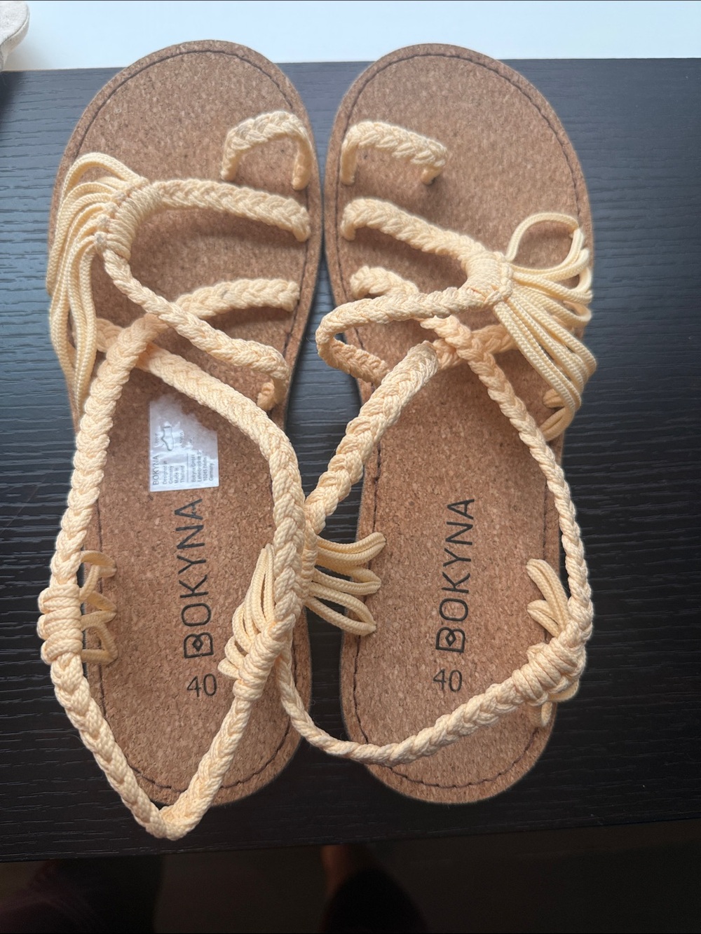 Bokyna Soulmate Braided Strappy Women's Sandal with Cork Footbed, Cream, 9 - Picture 3 of 5